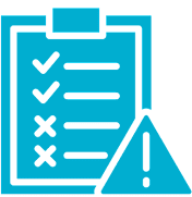Checklist with checkmarks and warning icon.