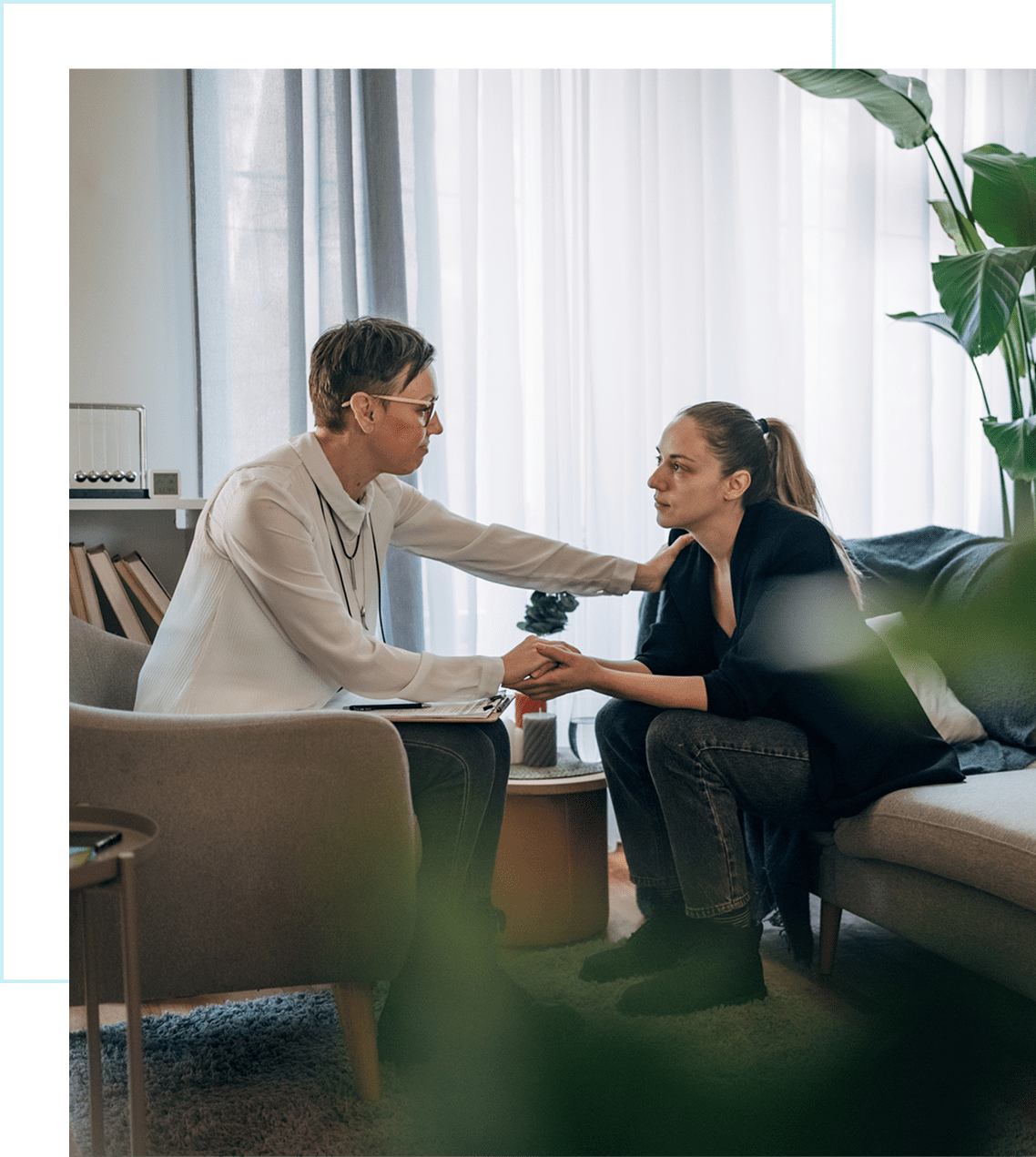 Two people having a supportive conversation.